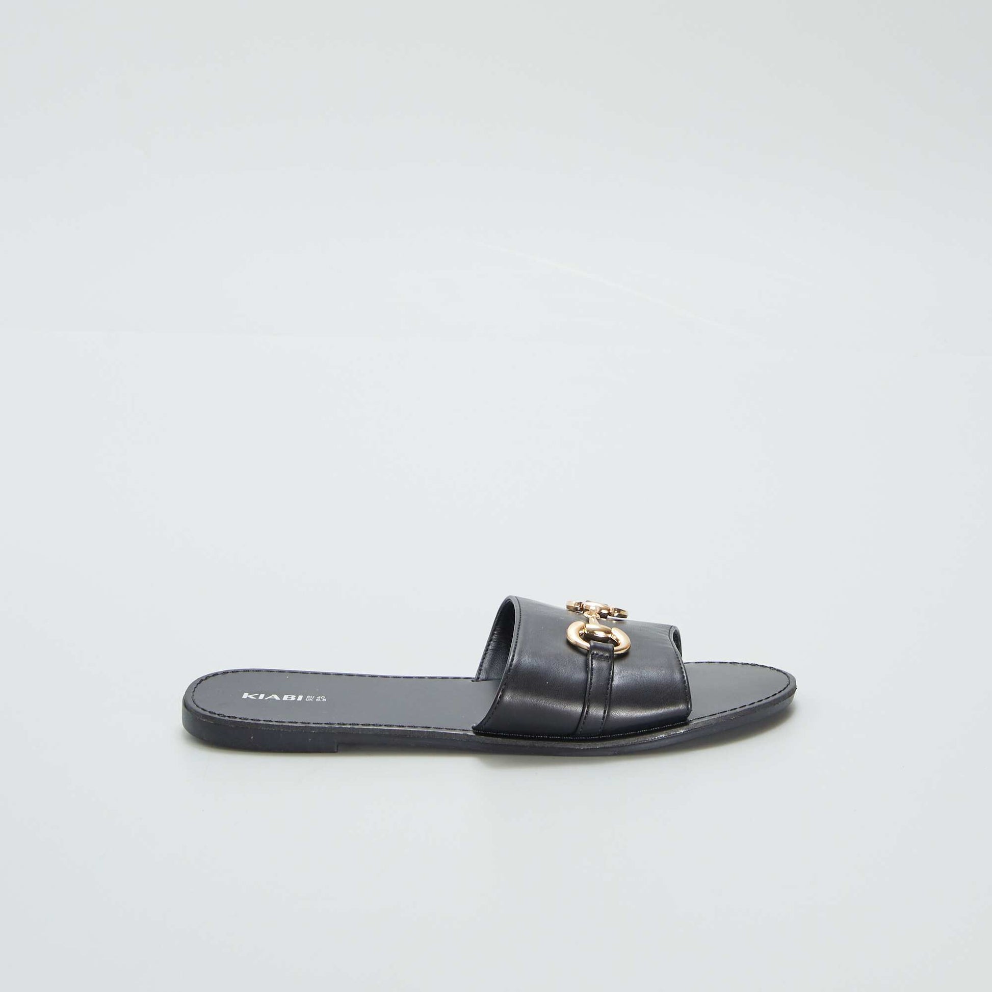 Flat mules with gold-coloured buckle BLACK