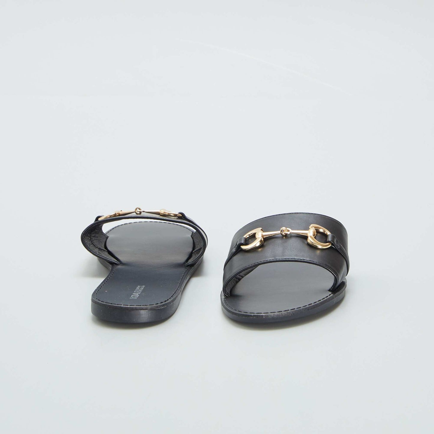 Flat mules with gold-coloured buckle BLACK