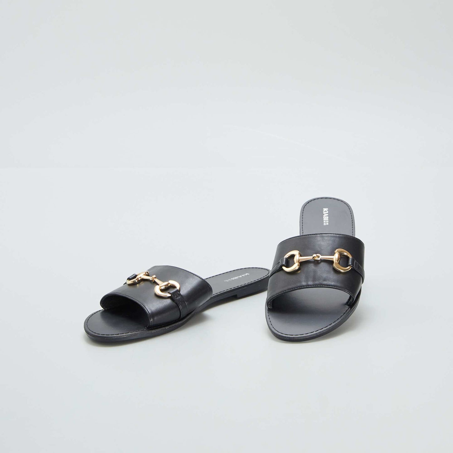 Flat mules with gold-coloured buckle BLACK