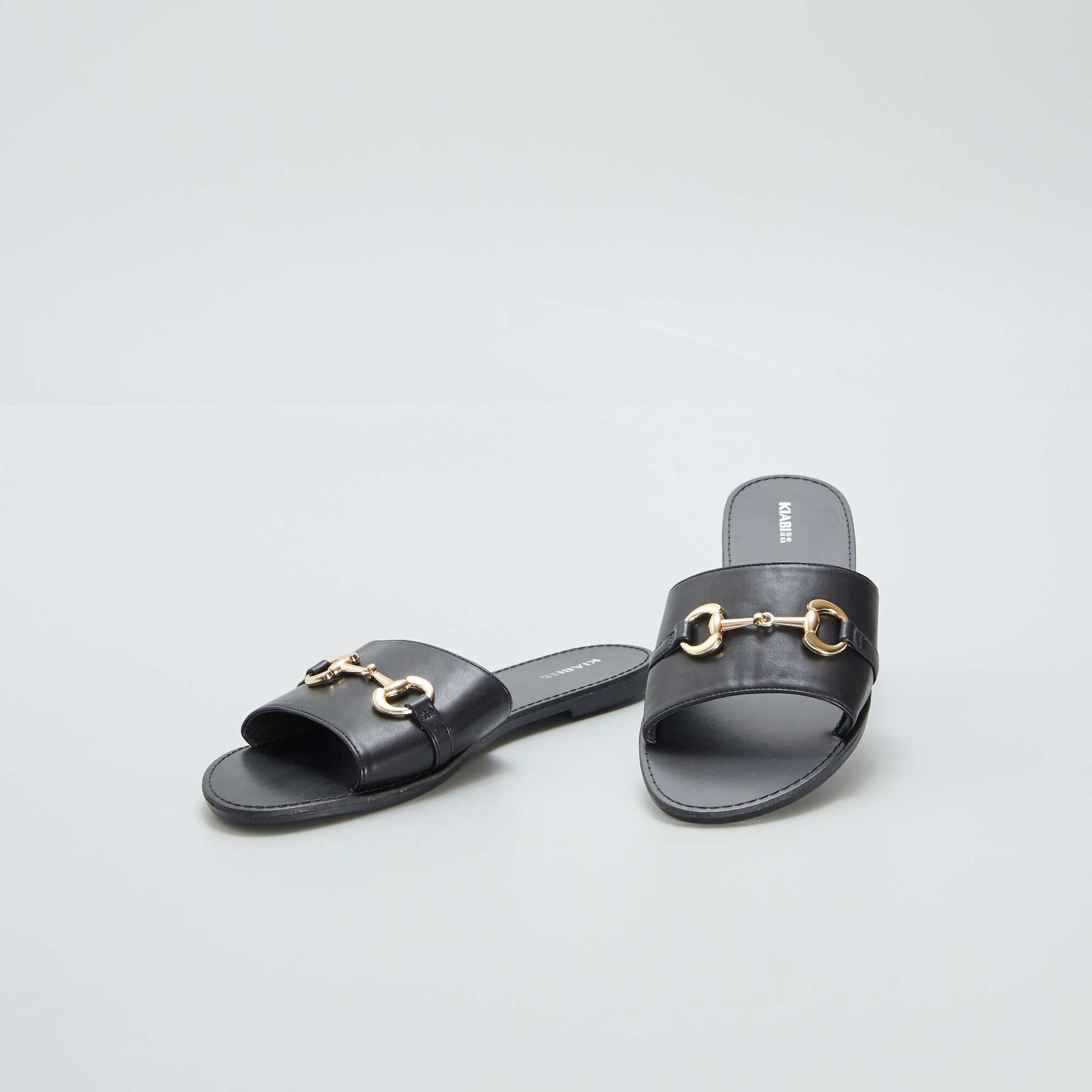 Flat mules with gold-coloured buckle BLACK