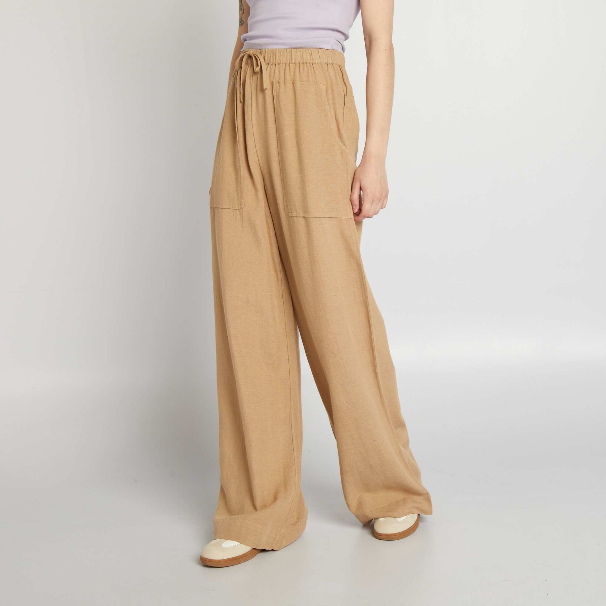 Wide-leg linen trousers BEIGE