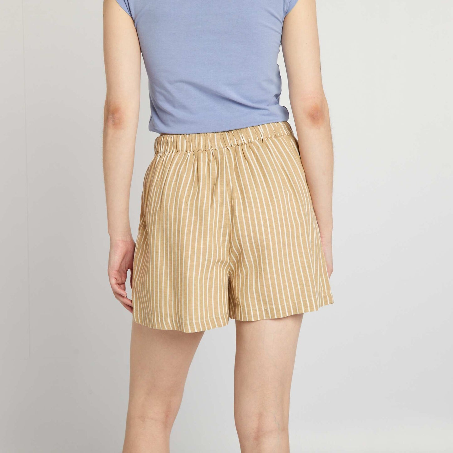 Striped linen shorts BEIGE