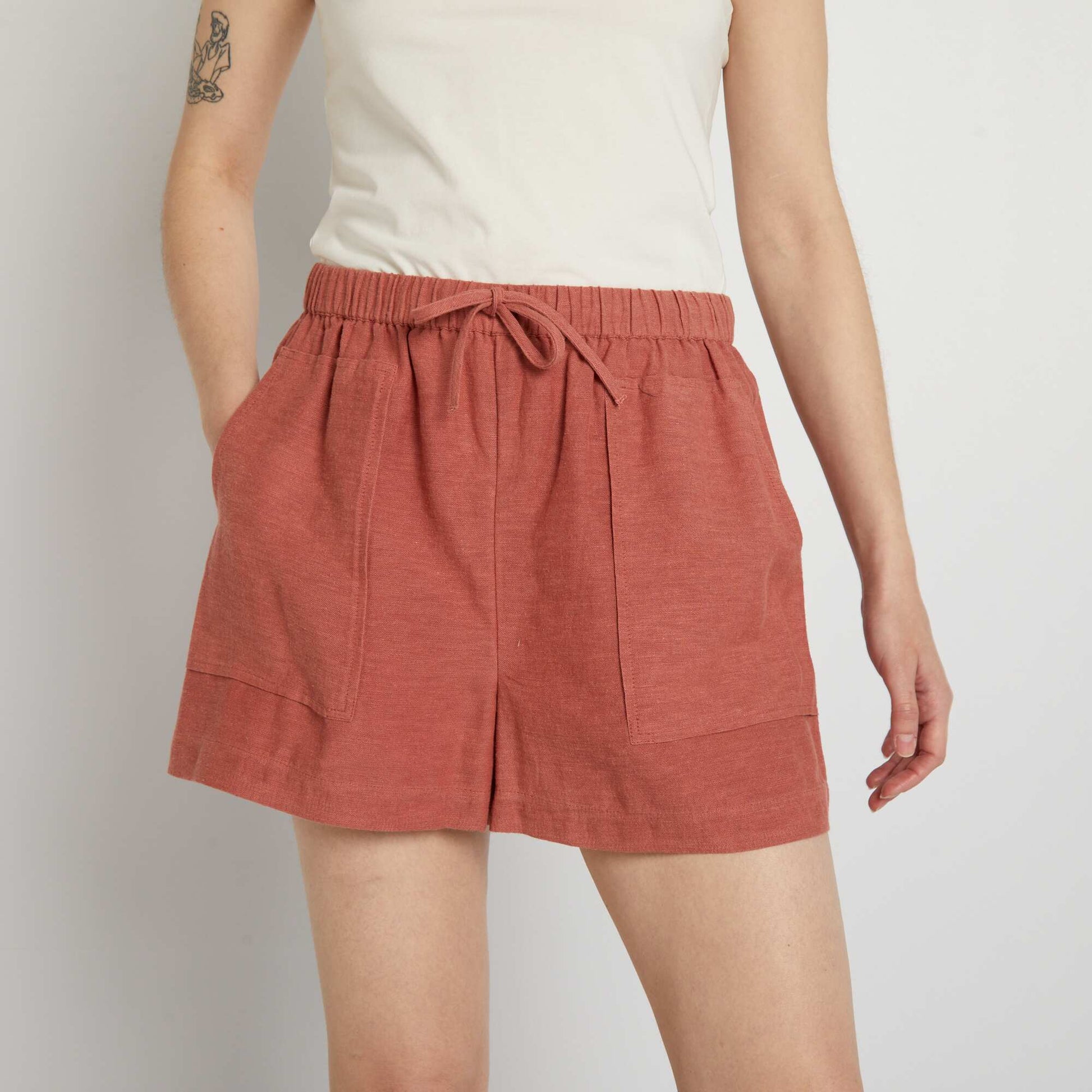 Striped linen shorts PINK