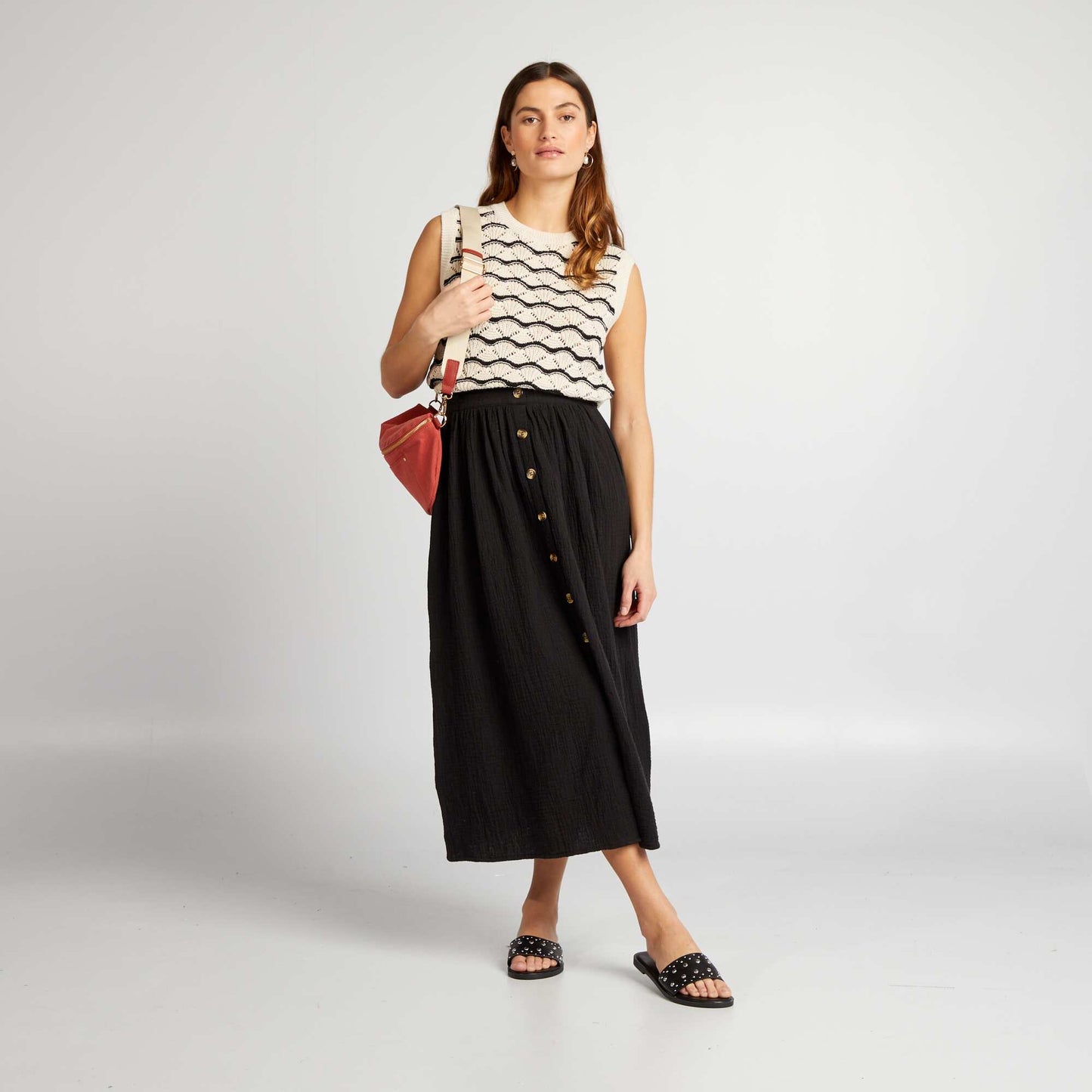 Flowing cotton gauze skirt BLACK
