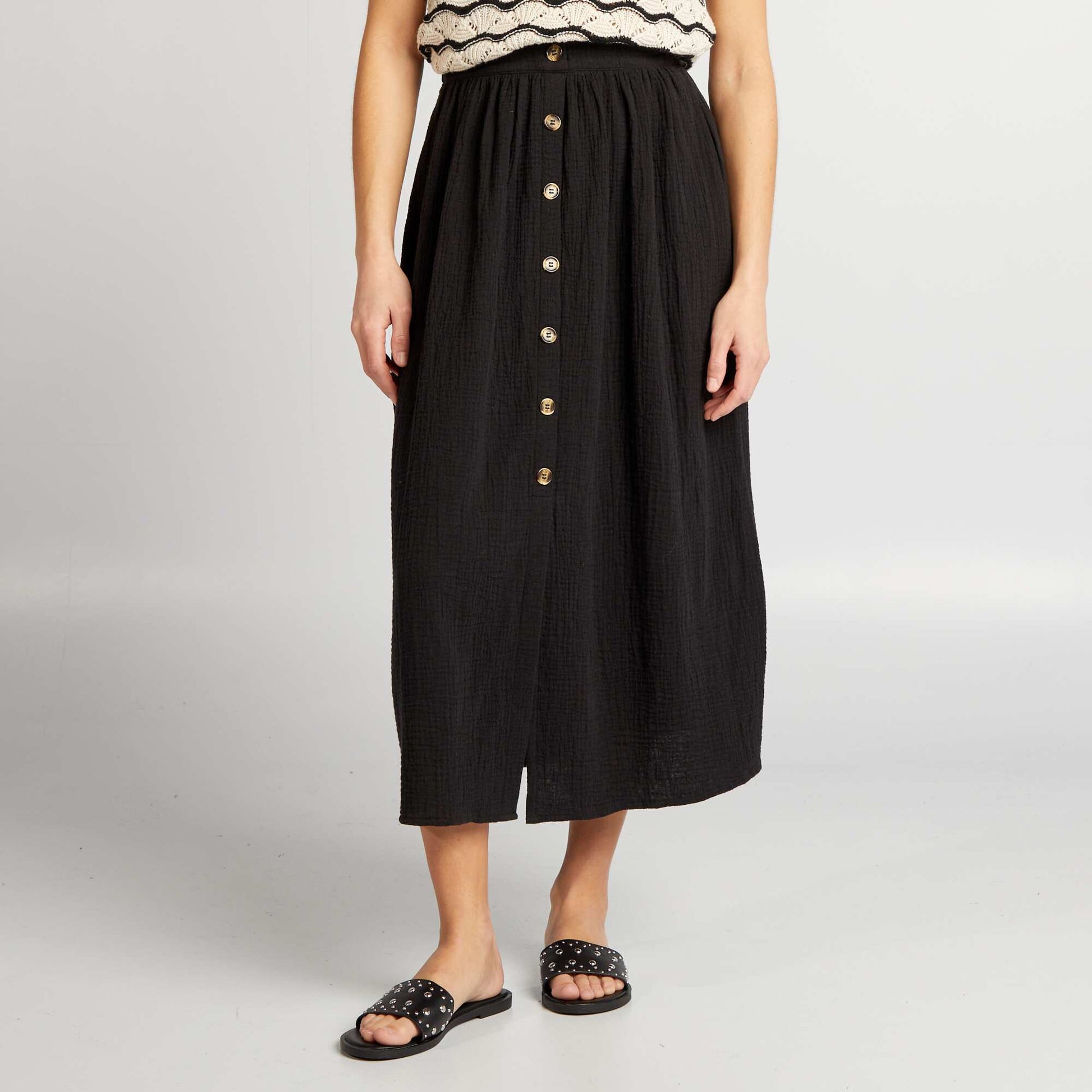 Flowing cotton gauze skirt BLACK