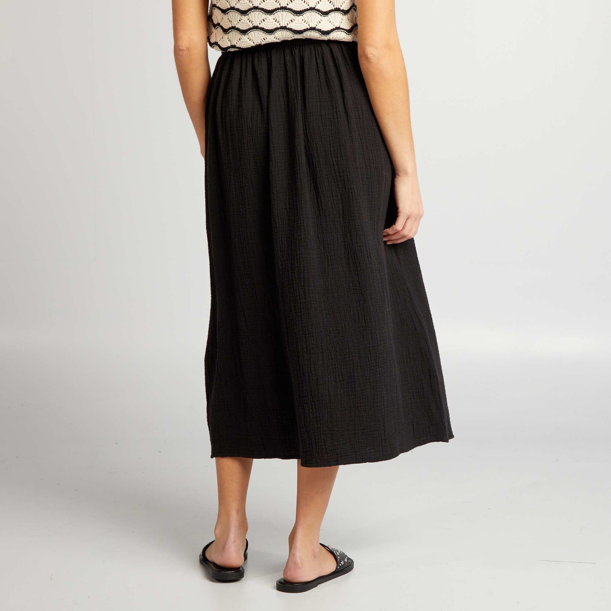 Flowing cotton gauze skirt BLACK