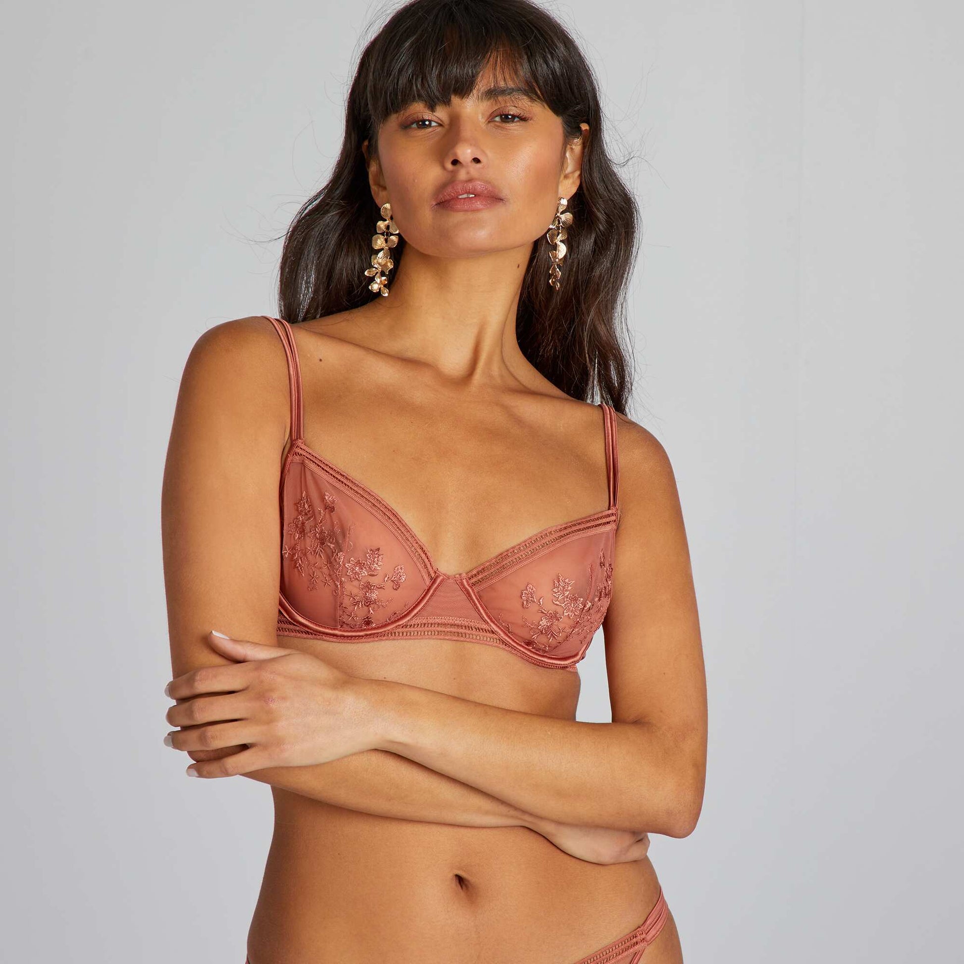 Embroidered tulle demi-cup bra PINK