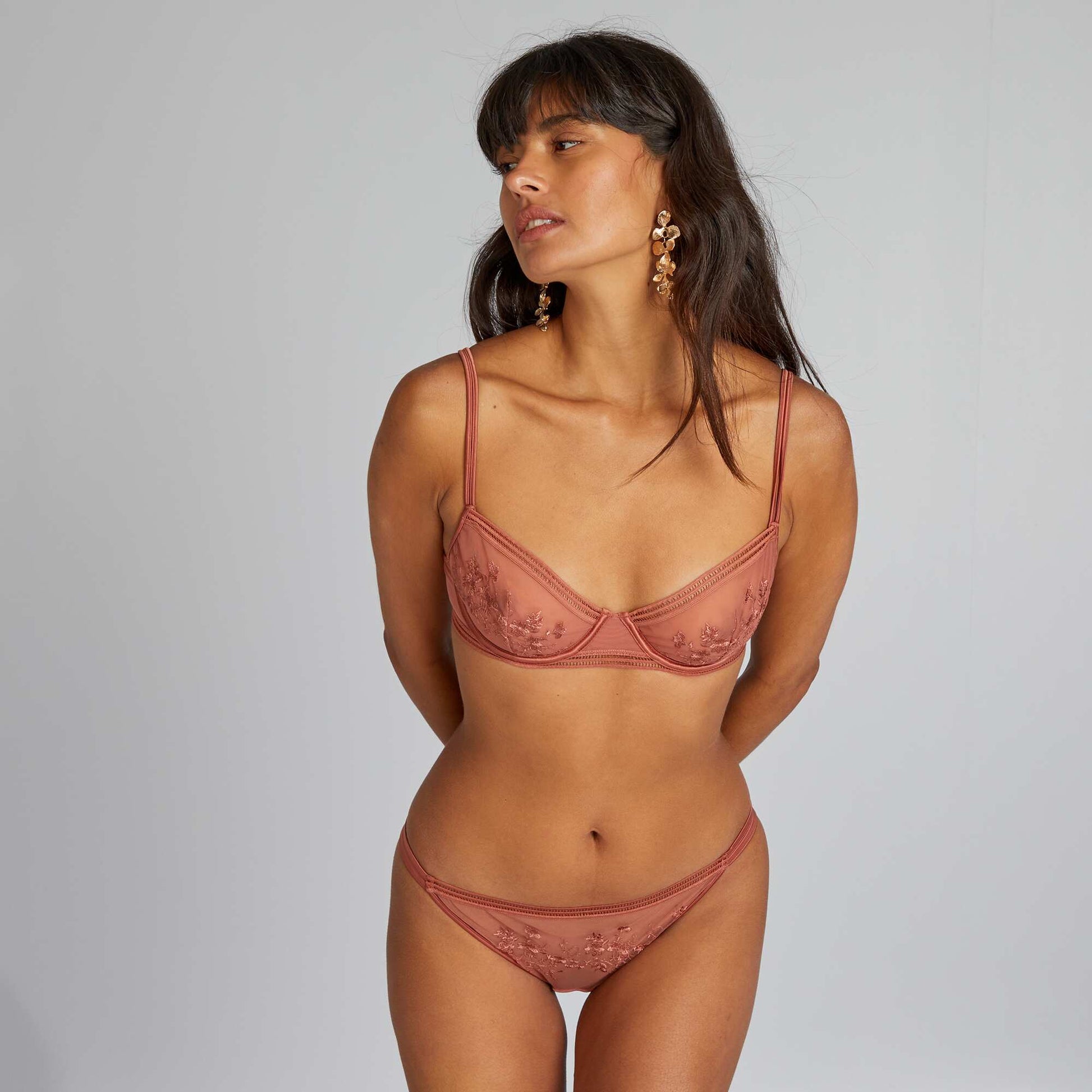 Embroidered tulle demi-cup bra PINK