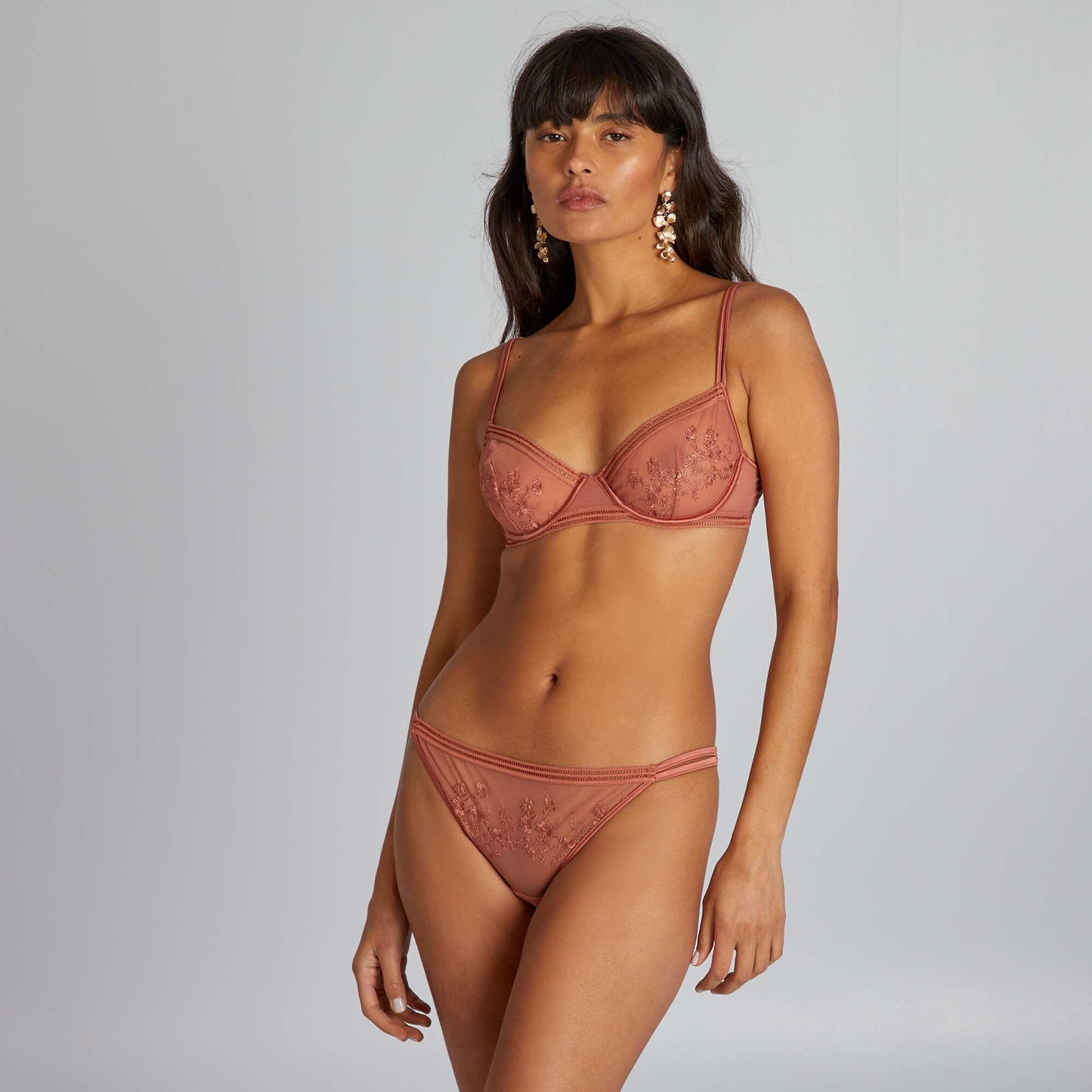 Embroidered tulle briefs PINK