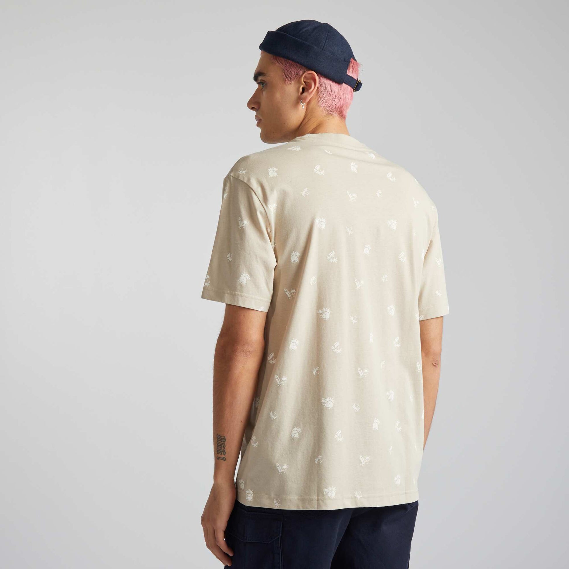 تي شيرت مطبوع برقبة مستديرة BEIGE