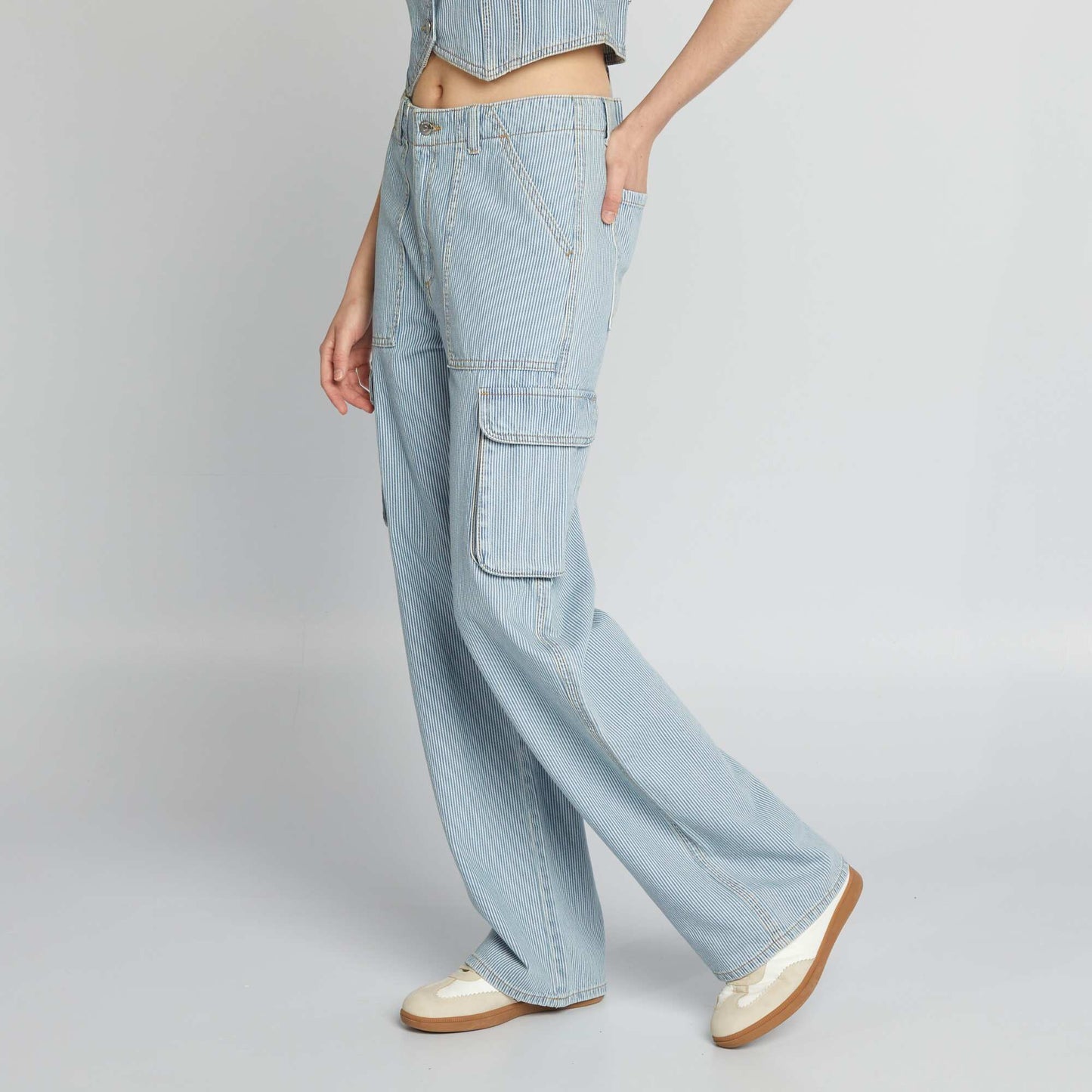 Striped denim wide-leg trousers BLUE