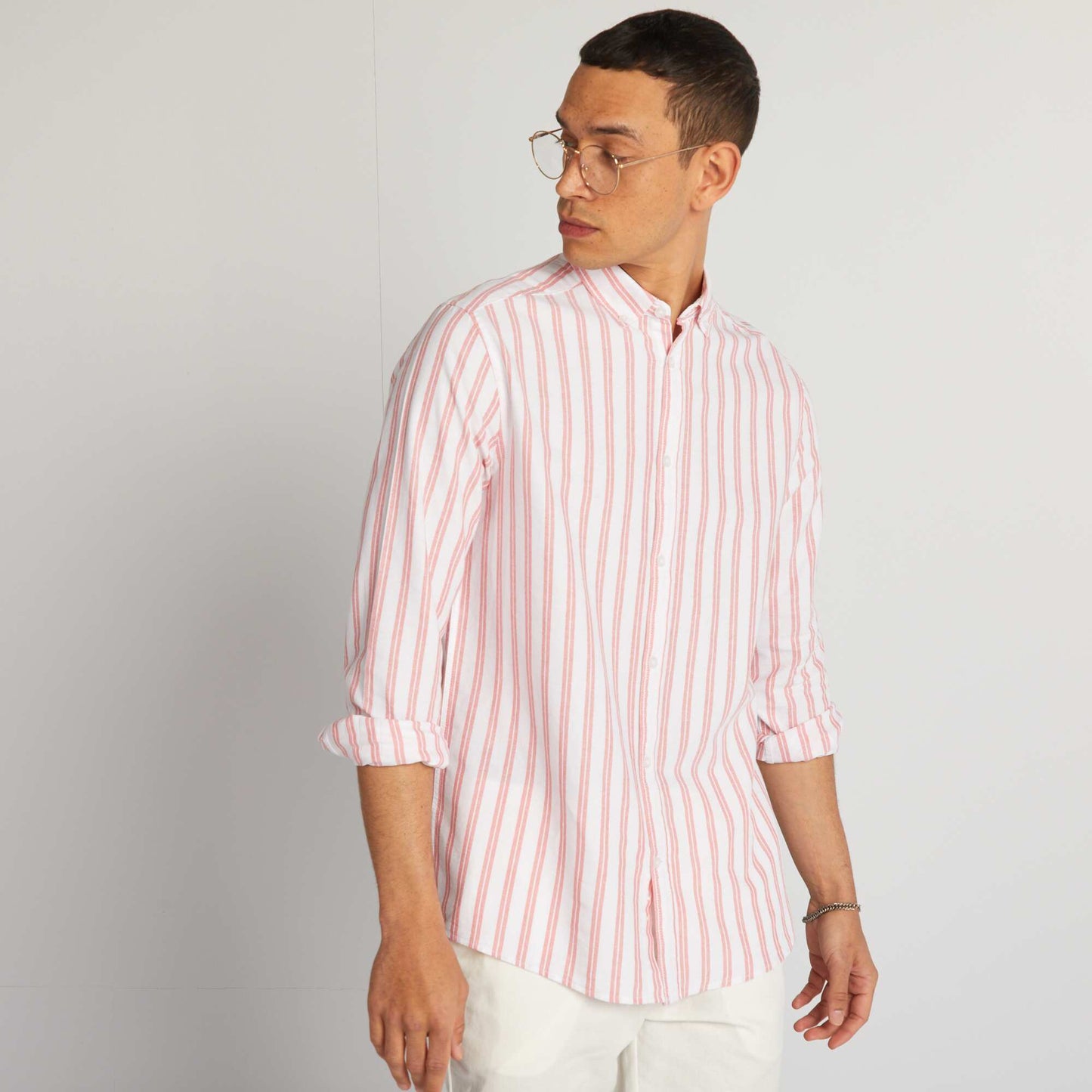 Straight-cut striped shirt ORANGE