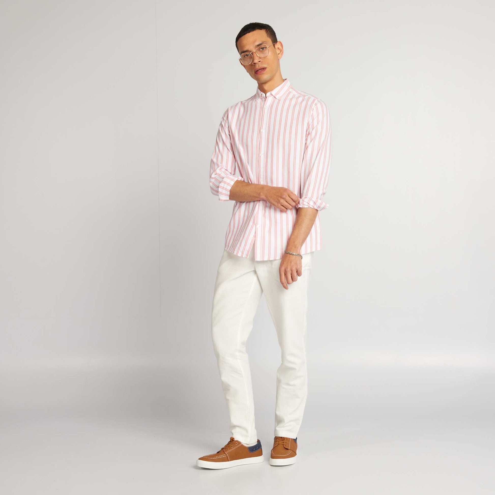Straight-cut striped shirt ORANGE