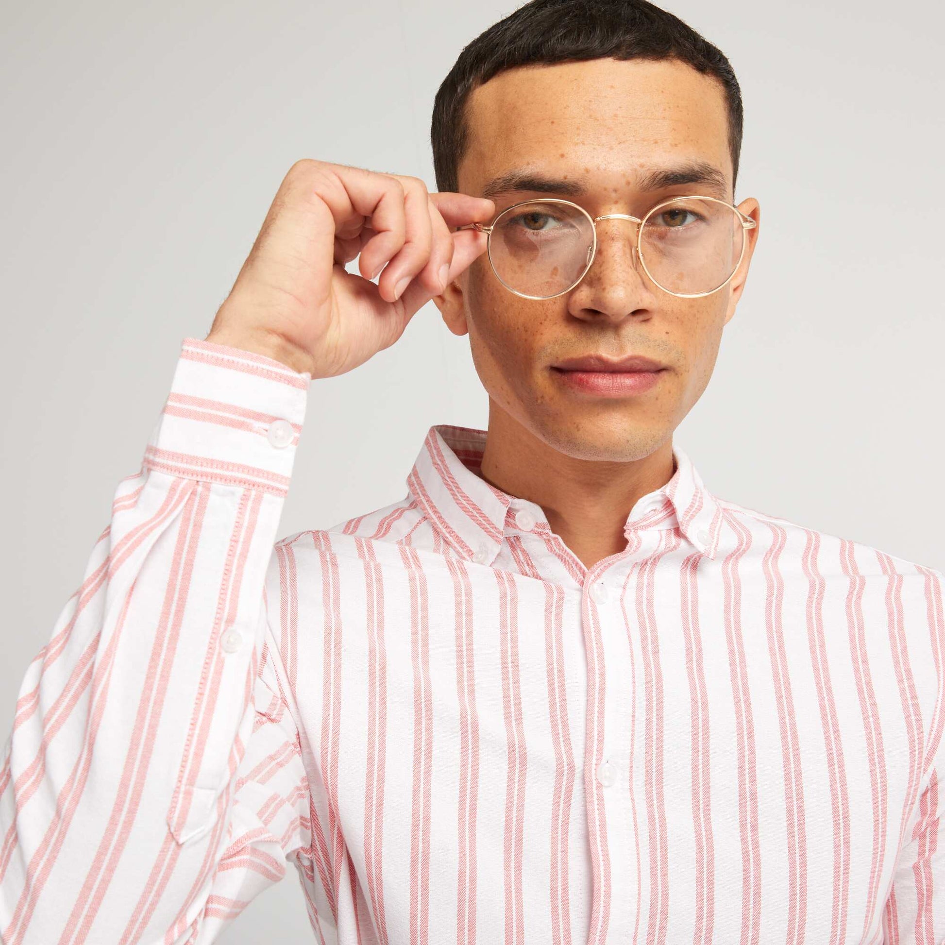 Straight-cut striped shirt ORANGE