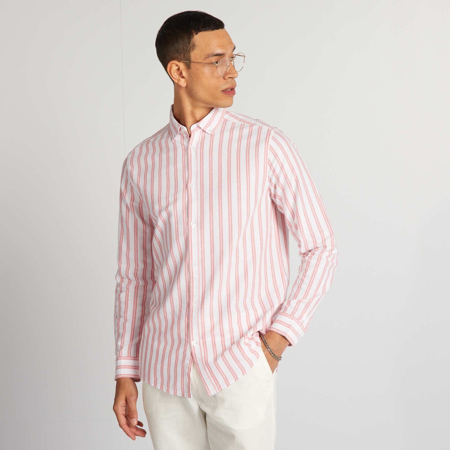 Straight-cut striped shirt ORANGE