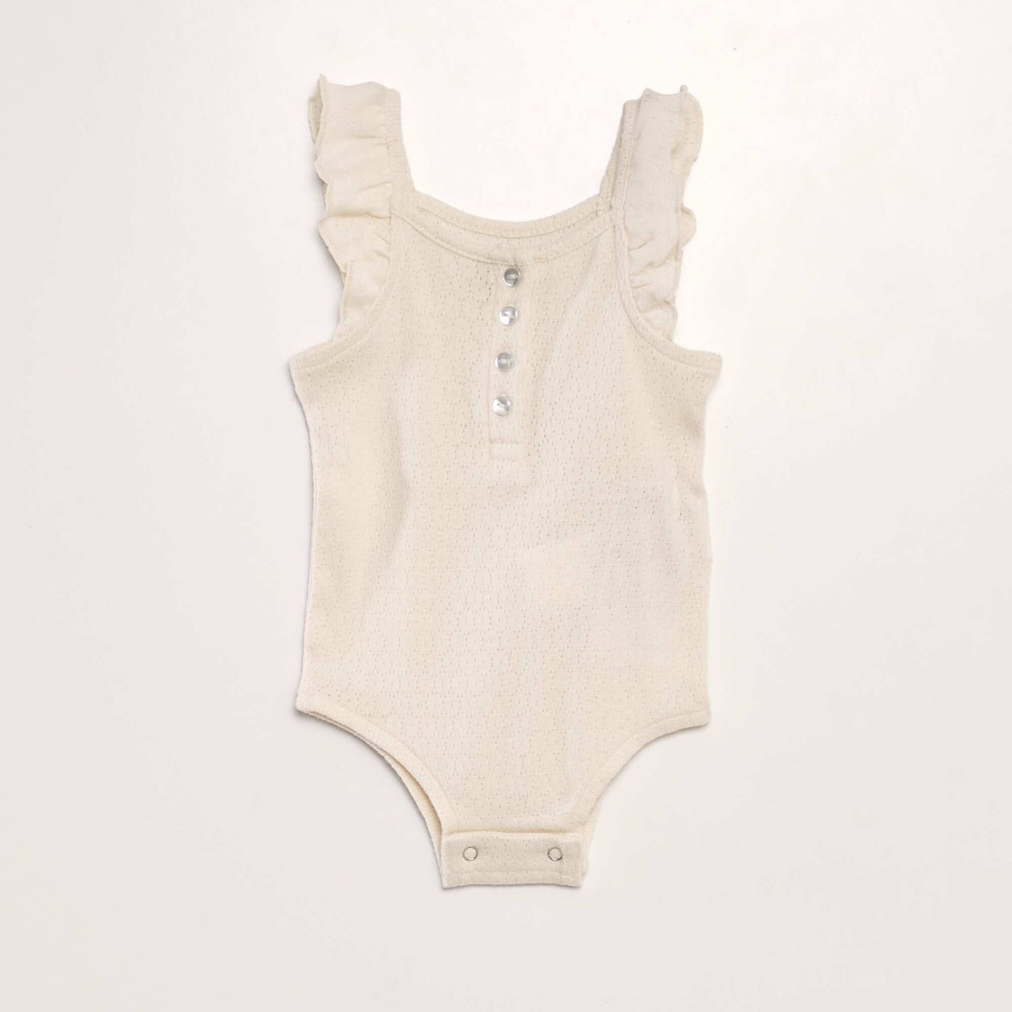Pointelle knit fabric strappy bodysuit BEIGE