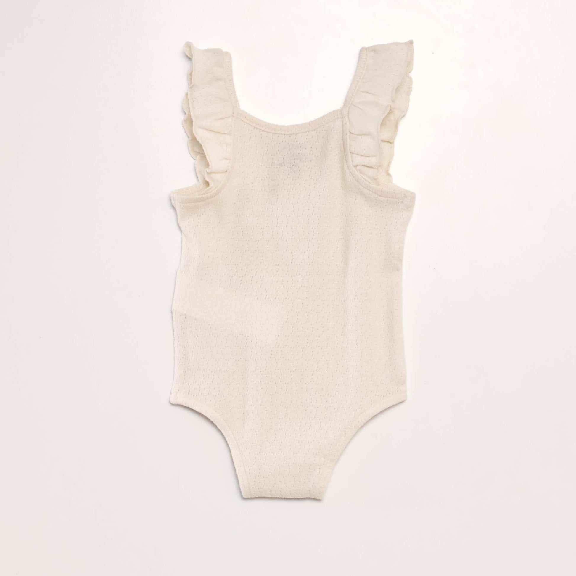 Pointelle knit fabric strappy bodysuit BEIGE