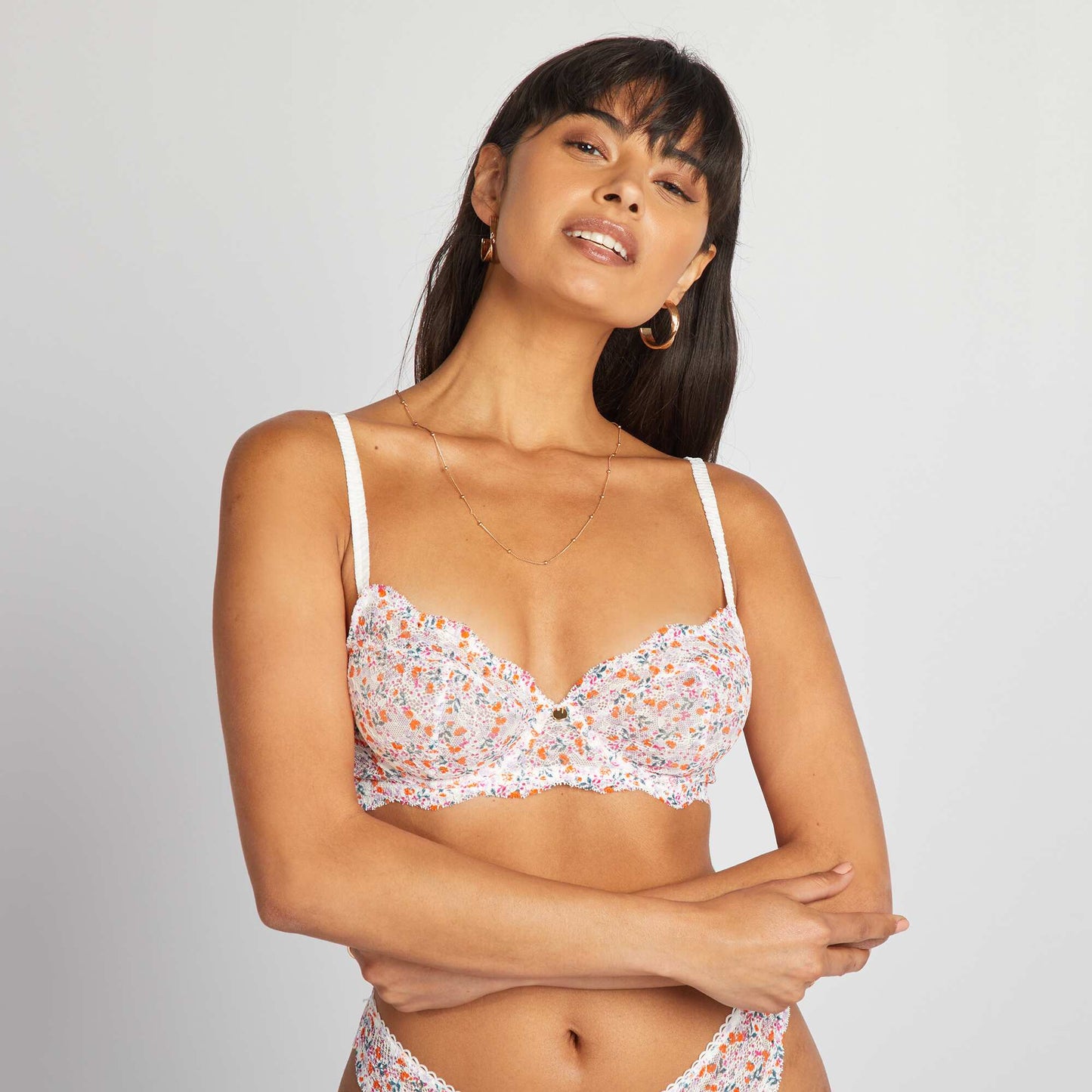 Floral printed half-cup bra WHITE