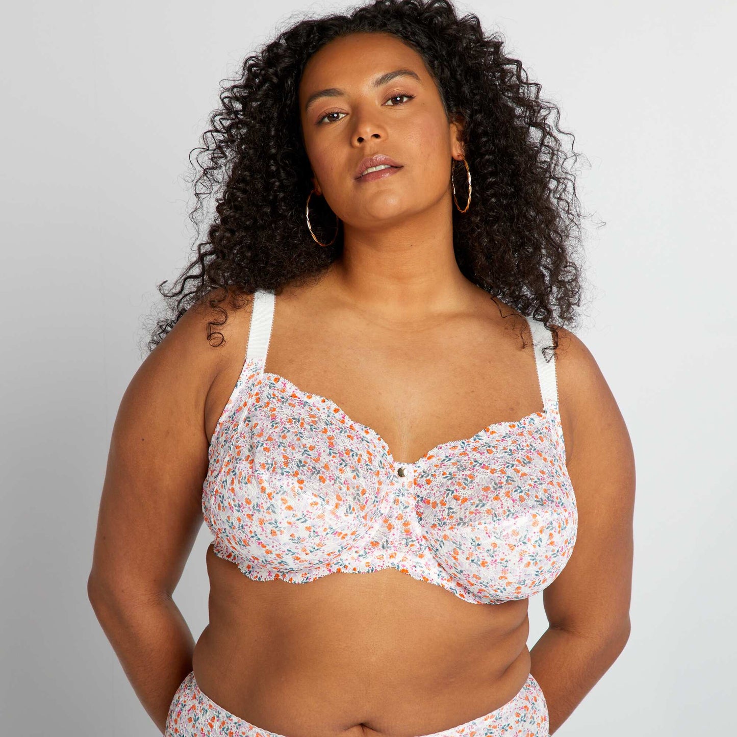 Floral lace demi-cup bra PINK