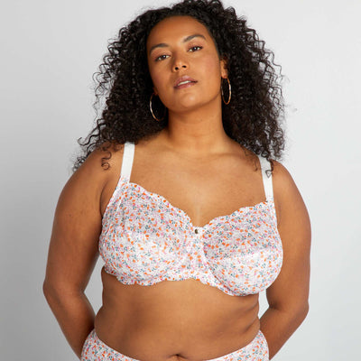 حمالة صدر نصف كوب دانتيل زهرية اللون الوردي