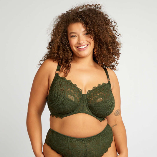 Full-coverage lace demi-cup bra GREEN