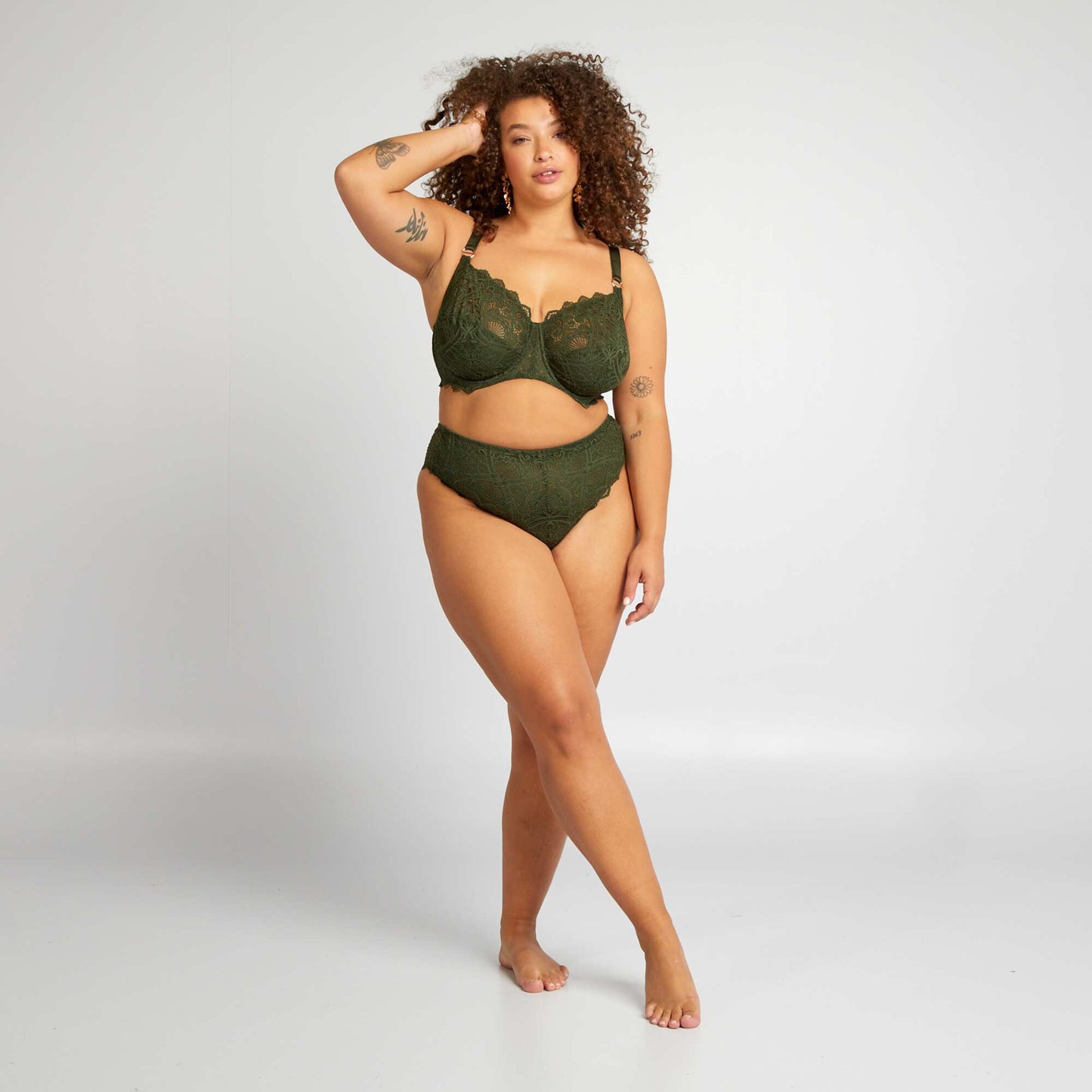 Full-coverage lace demi-cup bra GREEN