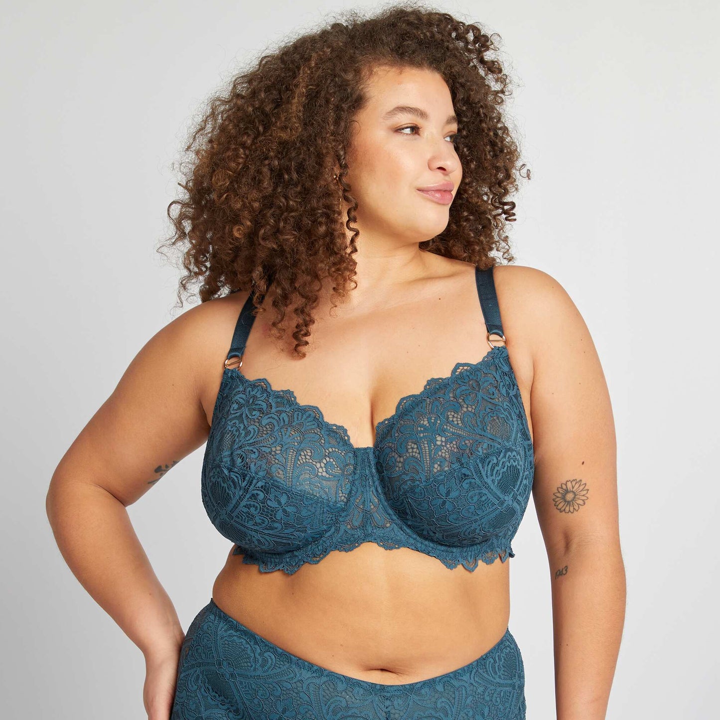 Full-coverage lace demi-cup bra BLUE