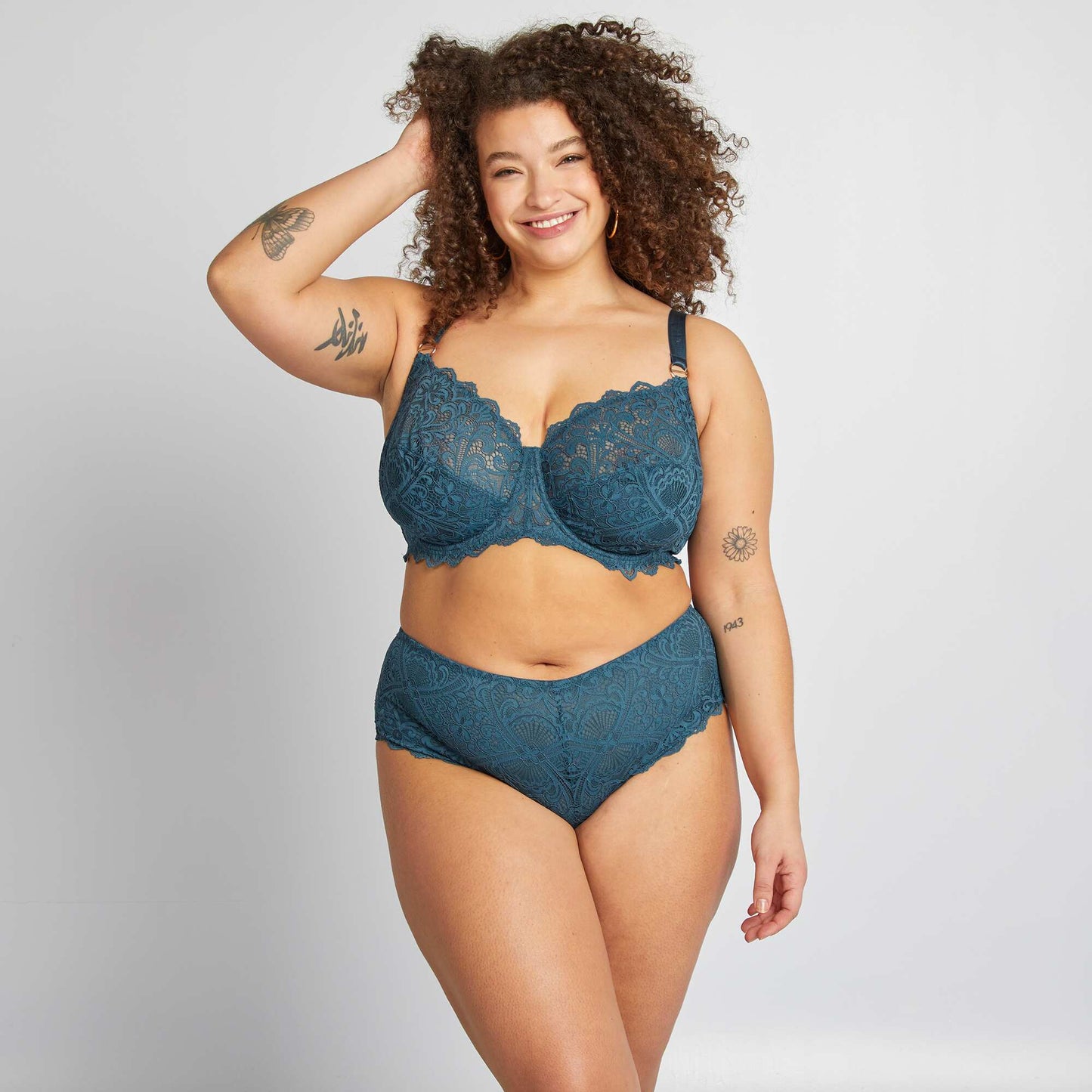 Full-coverage lace demi-cup bra BLUE