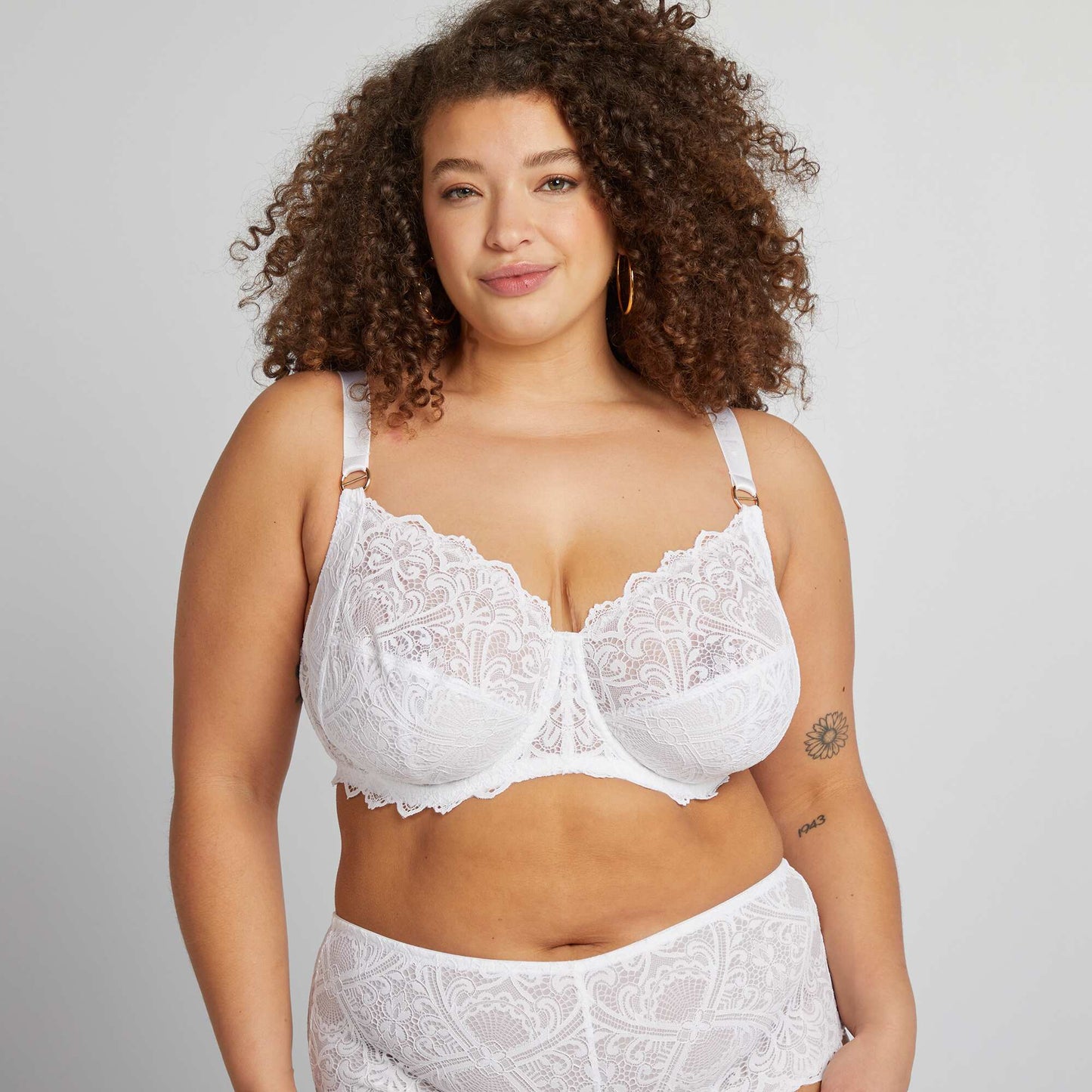 Full-coverage lace demi-cup bra WHITE