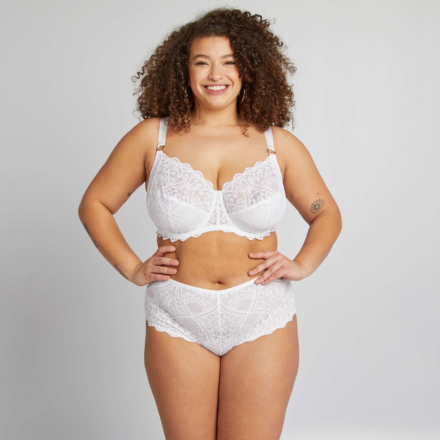 Full-coverage lace demi-cup bra WHITE