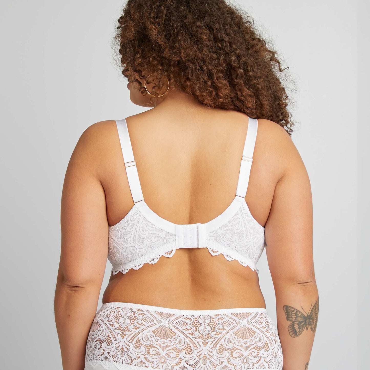 Full-coverage lace demi-cup bra WHITE