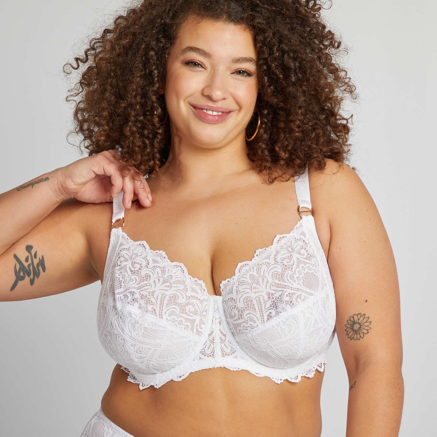 Full-coverage lace demi-cup bra WHITE