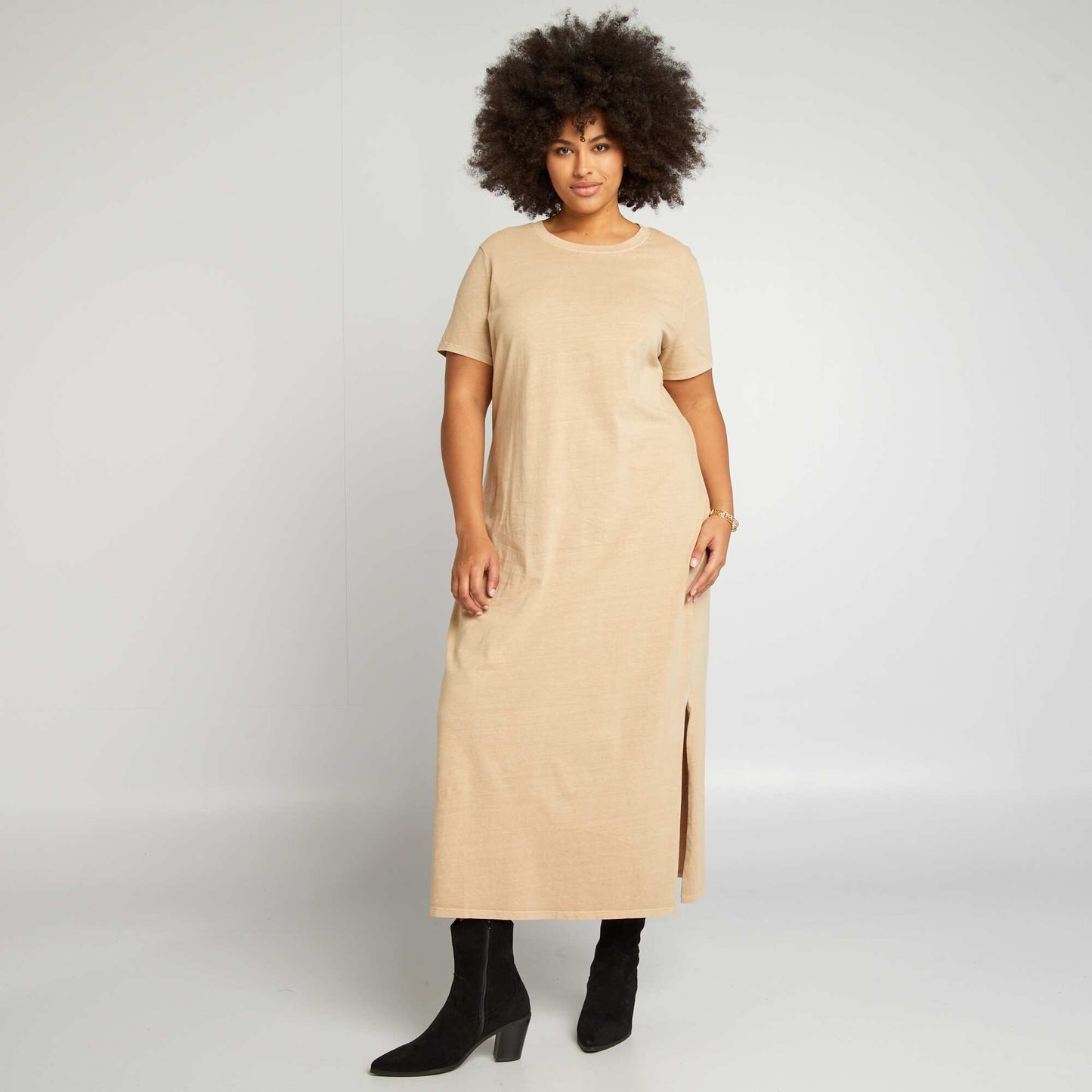 Faded effect T-shirt dress BEIGE