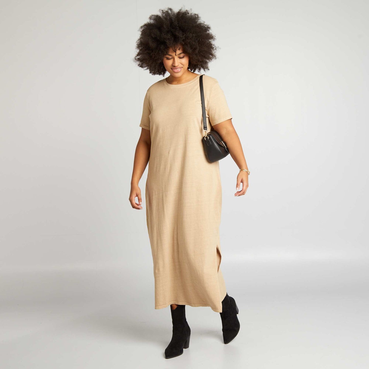 Faded effect T-shirt dress BEIGE