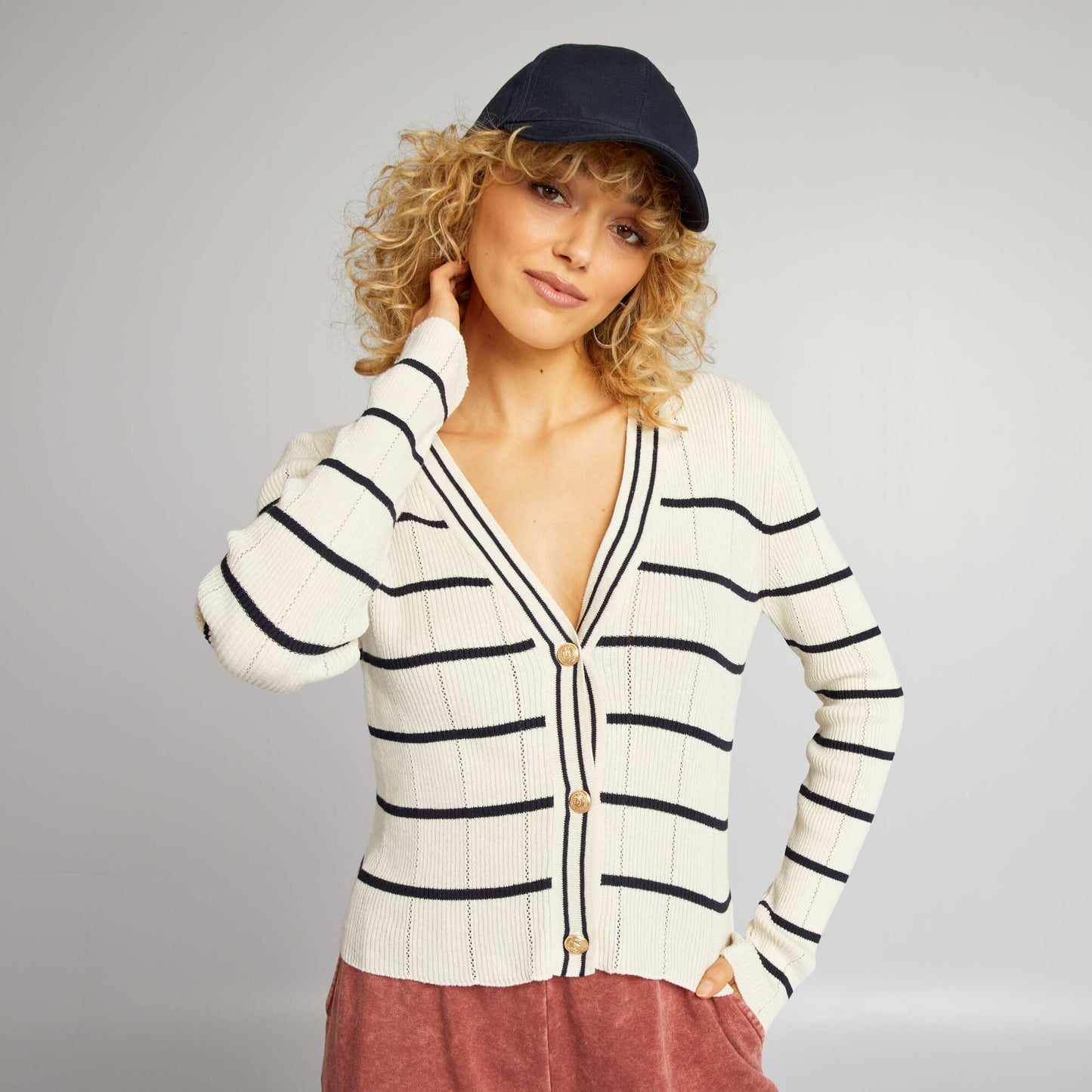 Ribbed knit cardigan BEIGE