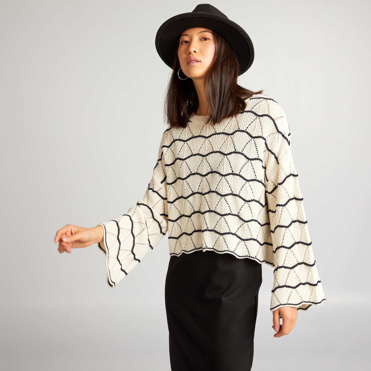 Openwork knit jumper BEIGE