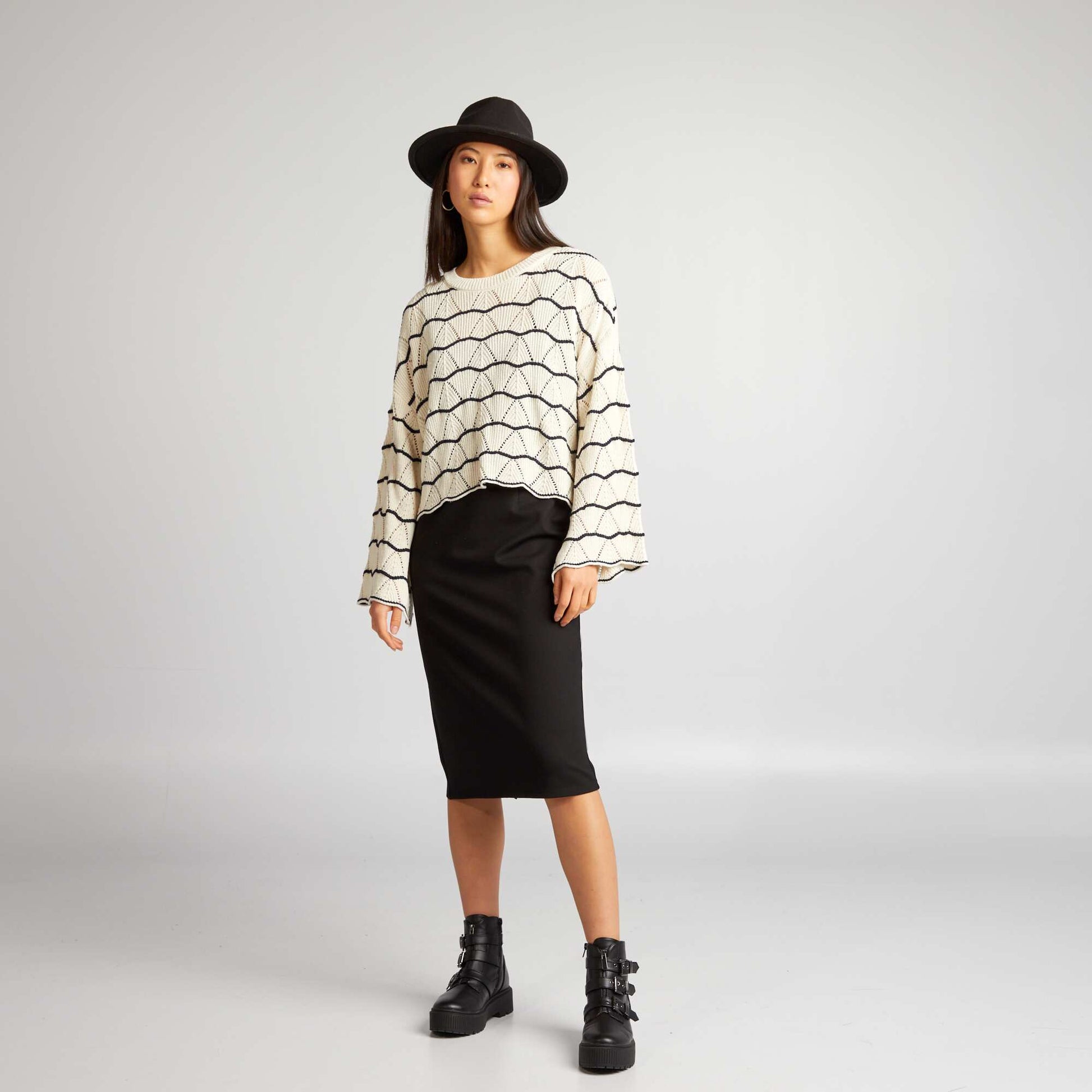 Openwork knit jumper BEIGE