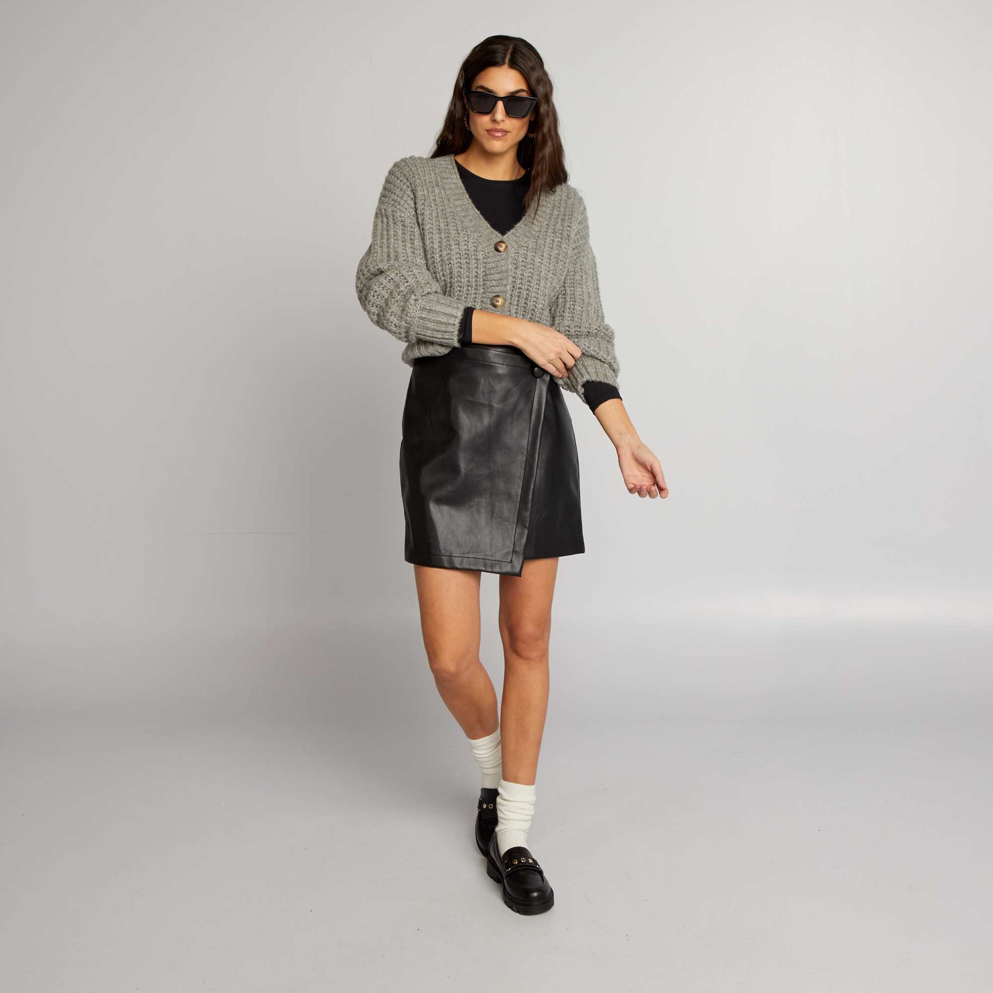 Chunky heavyweight knit cardigan GREY