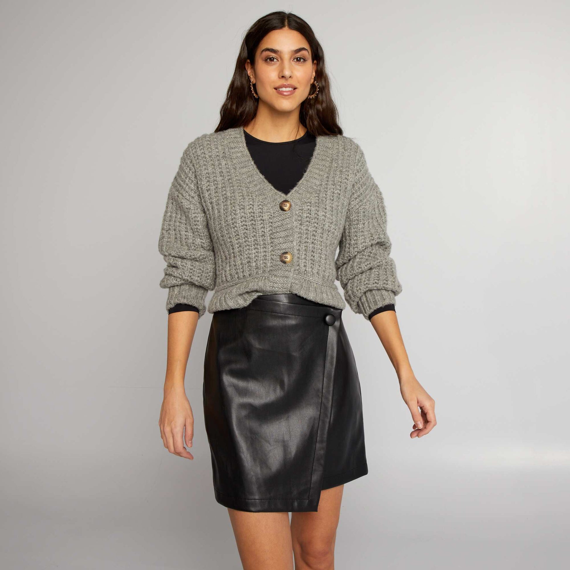 Chunky heavyweight knit cardigan GREY