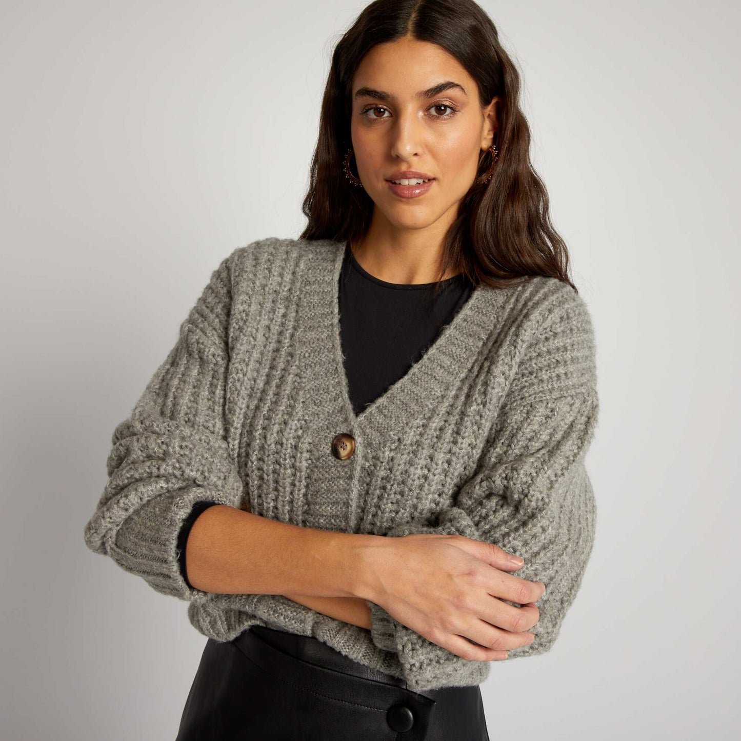 Chunky heavyweight knit cardigan GREY