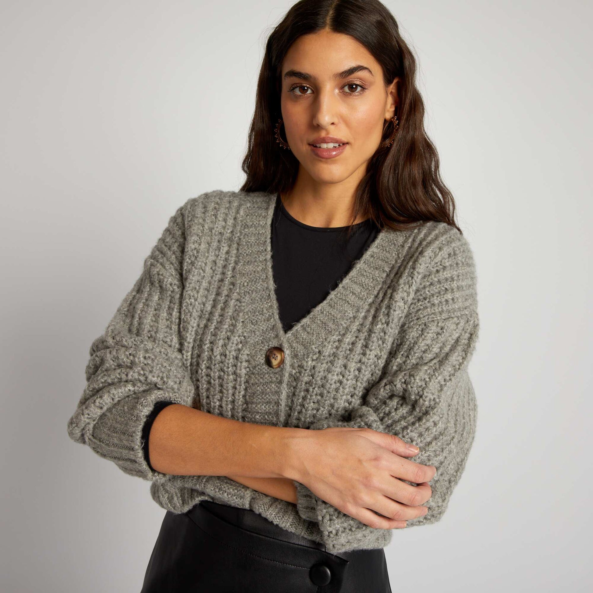 Chunky heavyweight knit cardigan GREY