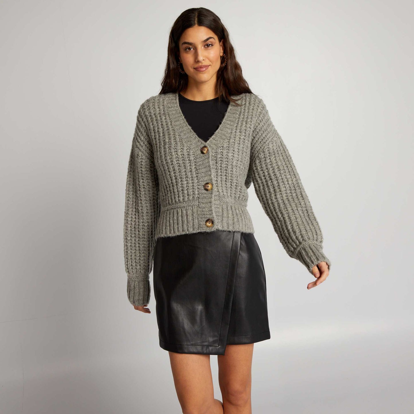 Chunky heavyweight knit cardigan GREY
