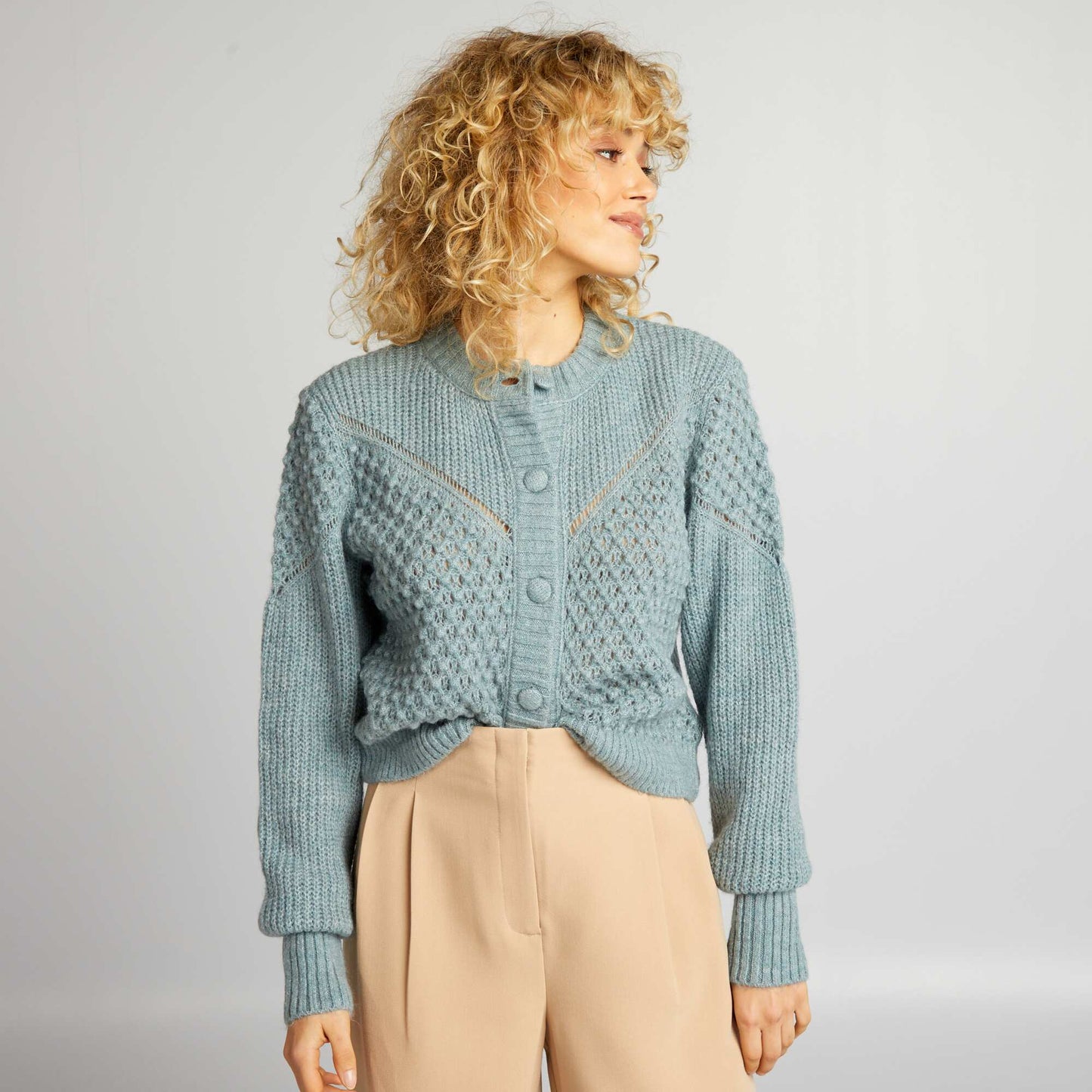 Textured plush knit cardigan BLUE