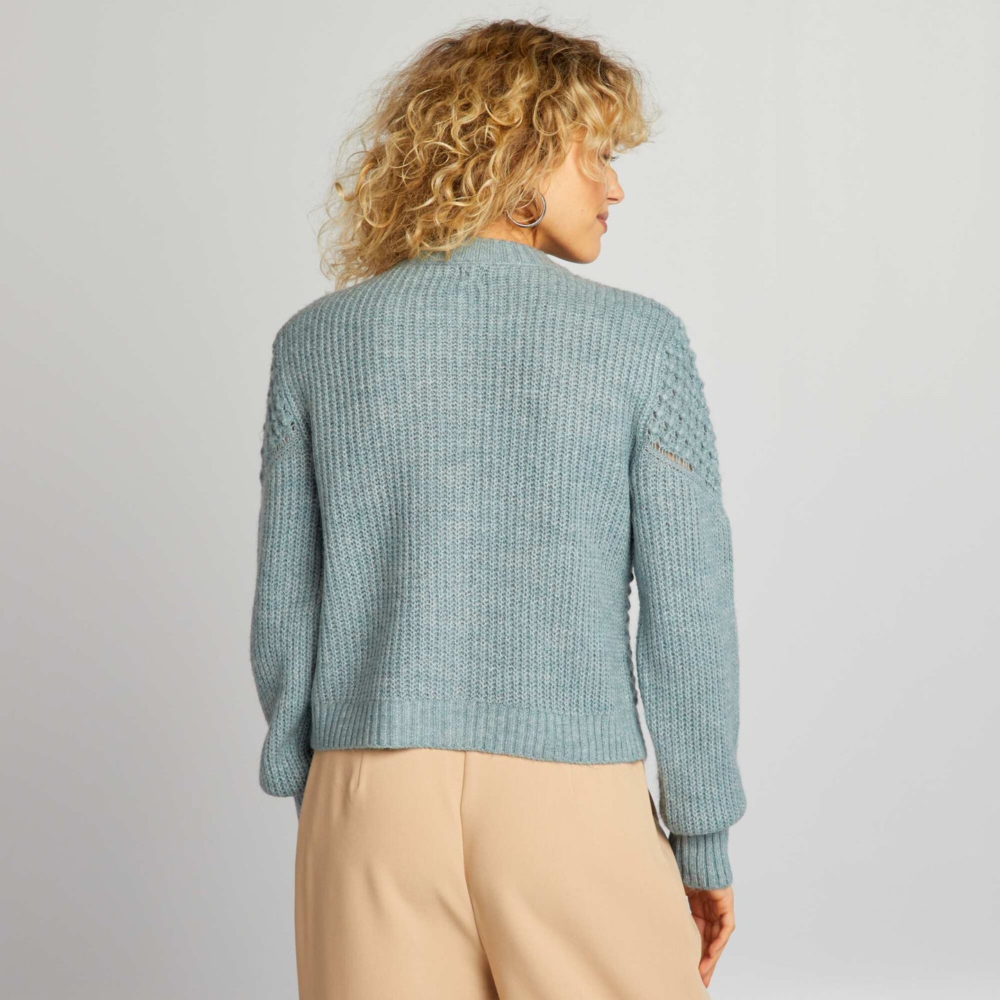 Textured plush knit cardigan BLUE