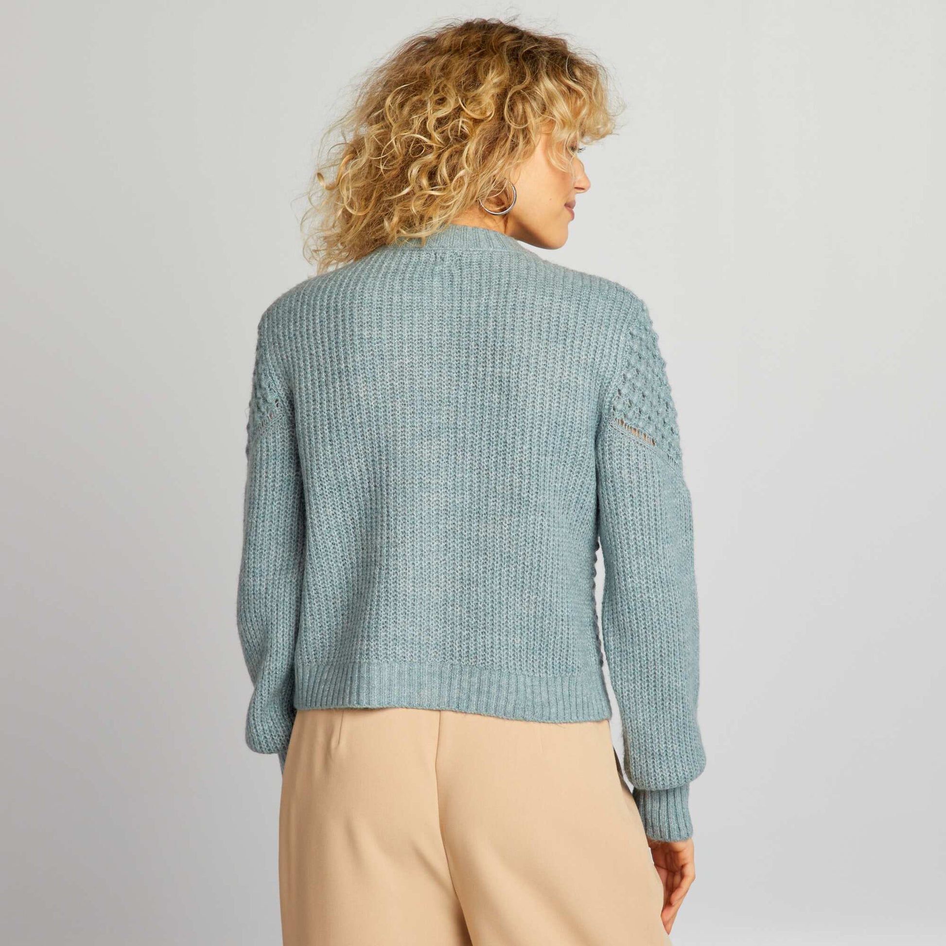 Textured plush knit cardigan BLUE