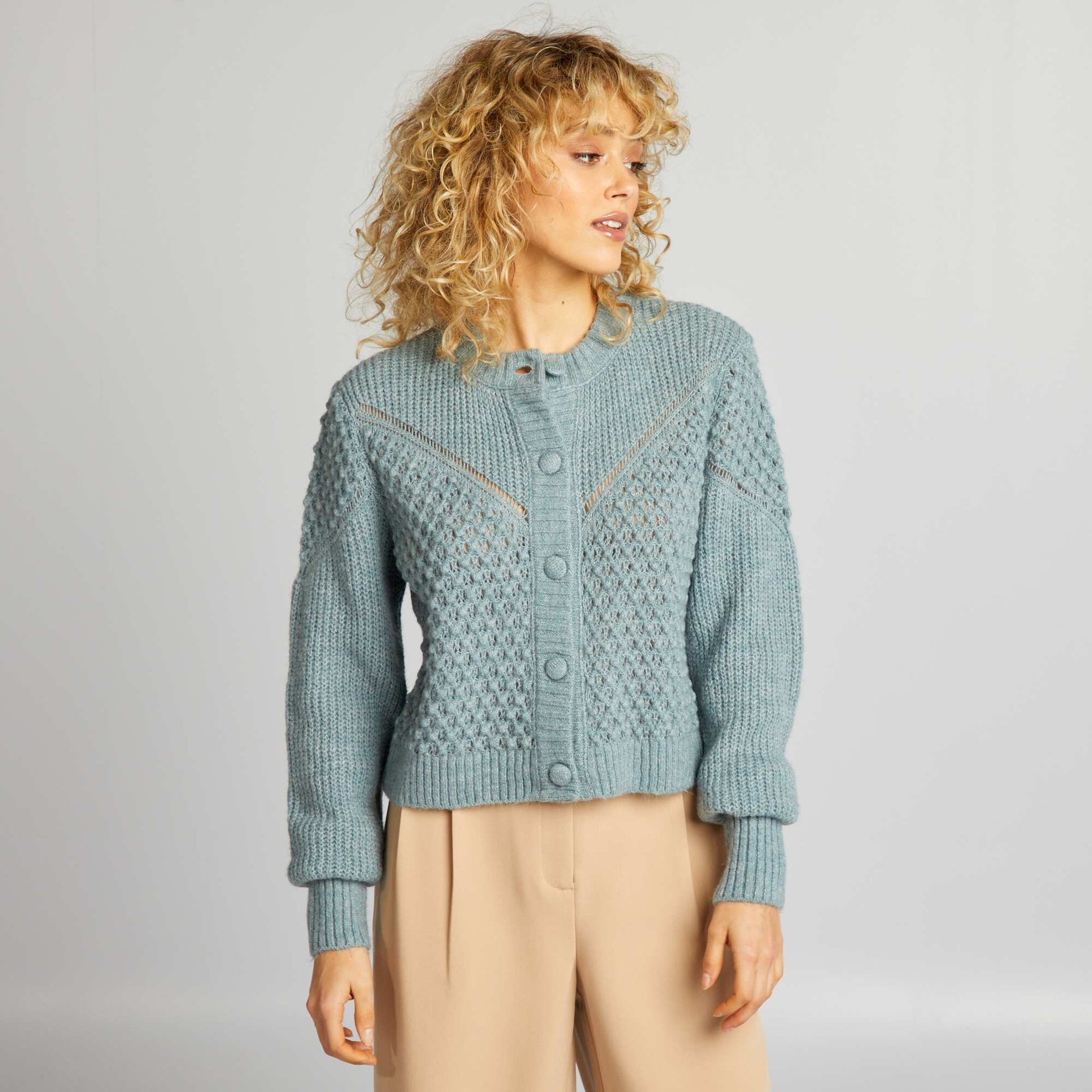 Textured plush knit cardigan BLUE