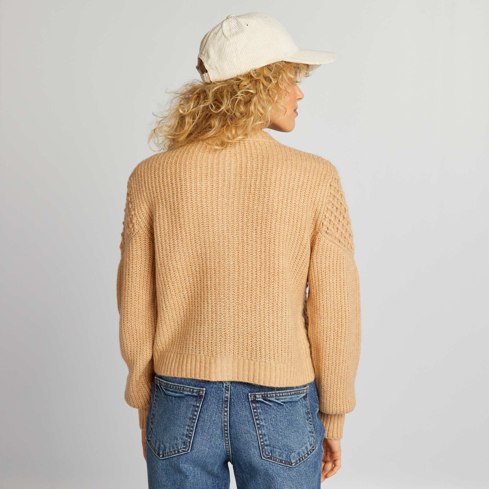 Textured plush knit cardigan BEIGE