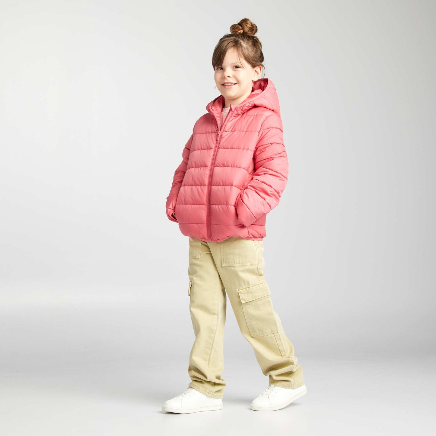 Quilted padded jacket with hood pink