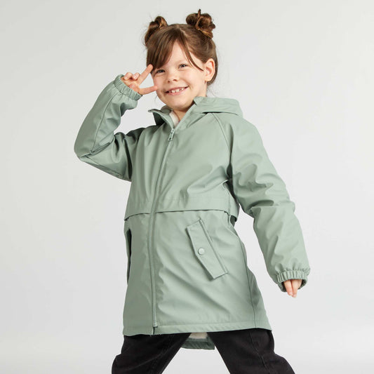 Mid-length faux fur-lined hooded parka GREEN