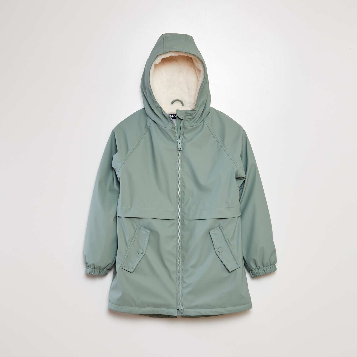 Mid-length faux fur-lined hooded parka GREEN